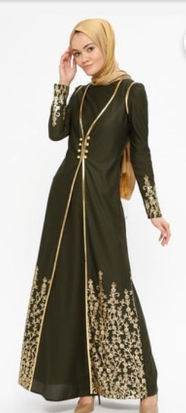 Abaya green w/ gold embroidery