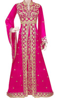 Abaya Gown Gold Embroidery Pink