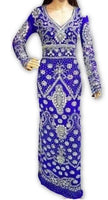 Dress Long Sleeve Abaya with belt, heavy stone work royal blue