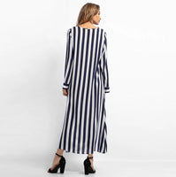 Dress Long Sleeve Women Stripe Embroidery
